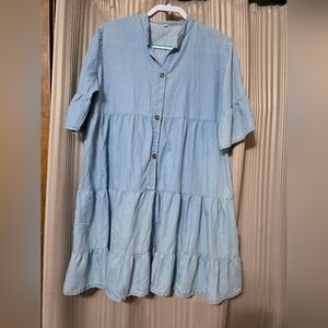 Source Unknown Light Blue Tiered Button-Front Mini Dress